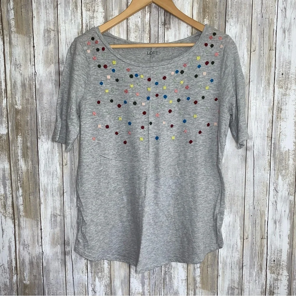 Loft Grey Embroidered Neck Floral Blouse - Picture 1 of 4